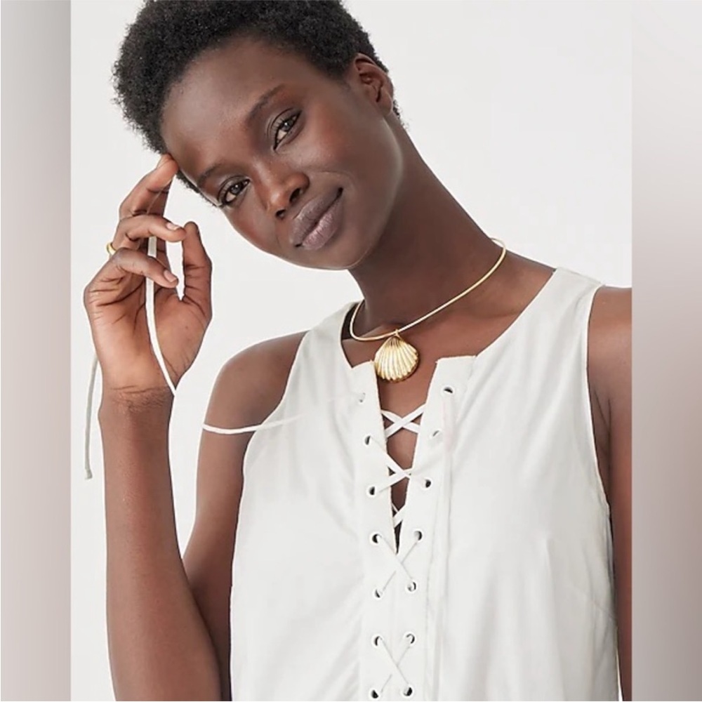 J. Crew White Lace-up Tiered Mini Dress in Cotton Poplin sz medium Sold Out
